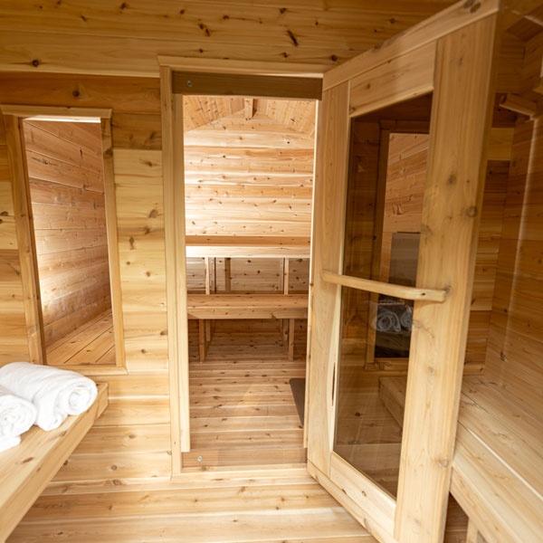 Dundalk LeisureCraft Canadian Timber Georgian Cabin Sauna with Changeroom, Metal Roof & Bronze Tempered Glass