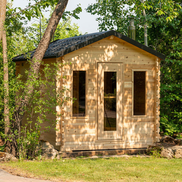 Dundalk LeisureCraft Canadian Timber Georgian Cabin Sauna with Changeroom, Metal Roof & Bronze Tempered Glass