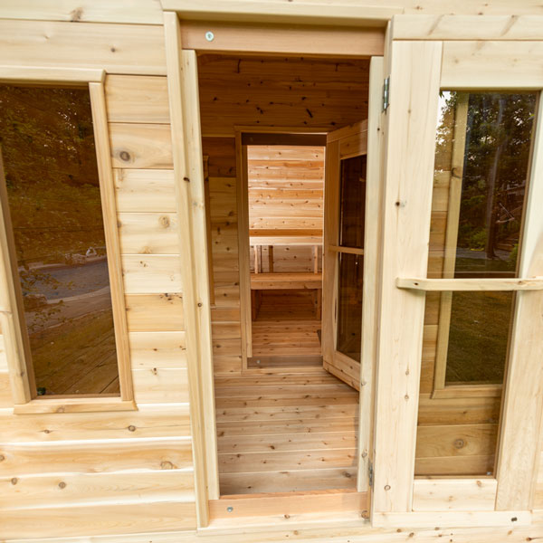 Dundalk LeisureCraft Canadian Timber Georgian Cabin Sauna with Changeroom, Metal Roof & Bronze Tempered Glass
