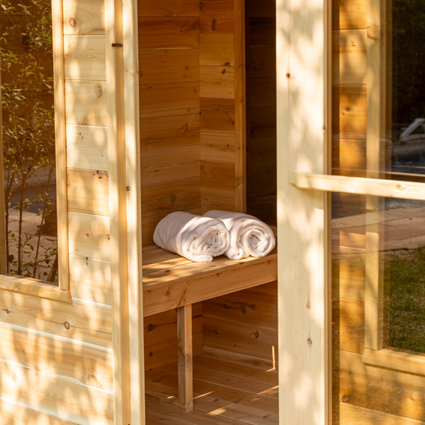 Dundalk LeisureCraft Canadian Timber Georgian Cabin Sauna with Changeroom, Metal Roof & Bronze Tempered Glass