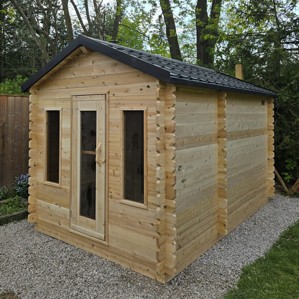 Dundalk LeisureCraft Canadian Timber Georgian Cabin Sauna with Changeroom, Metal Roof & Bronze Tempered Glass
