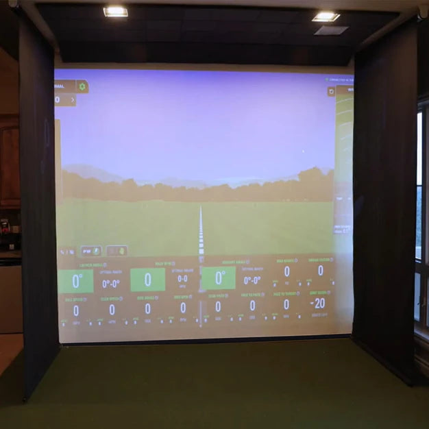 Opulent Motorized Retractable Golf Simulator Enclosure – Remote-Controlled Indoor Golf System